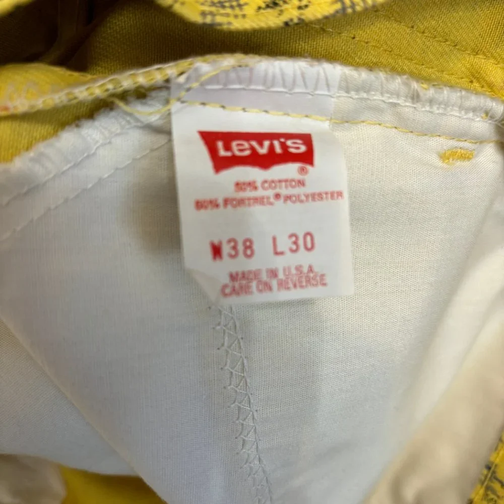 * Rare Vintage 505 Black Label Yellow mod print Jeans 38